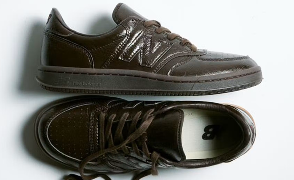 Jack Harlow x New Balance T500 "Olmsted" in an all-brown Black Coffee upper, lateral view